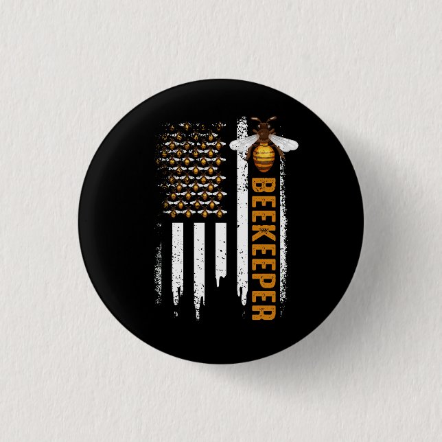 Honey-Bee Beekeeping Hive Beekeeper USA Flag Indep Button (Front)