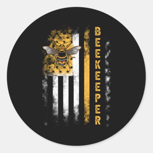 Honey Bee Beekeeping Hive Beekeeper USA Flag Indep Classic Round Sticker