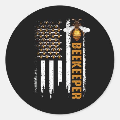 Honey_Bee Beekeeping Hive Beekeeper USA Flag Indep Classic Round Sticker