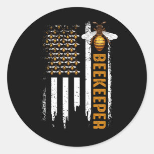 Honey-Bee Beekeeping Hive Beekeeper USA Flag Indep Classic Round Sticker