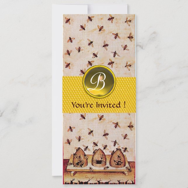 HONEY BEE ,BEEKEEPING Monogram Invitation (Front)