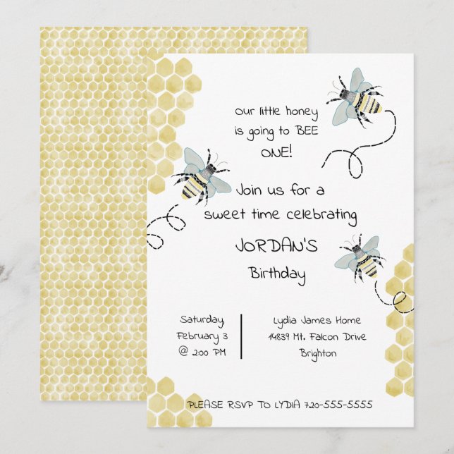 Honey Bee Birthday - Gender Neutral Invitation (Front/Back)