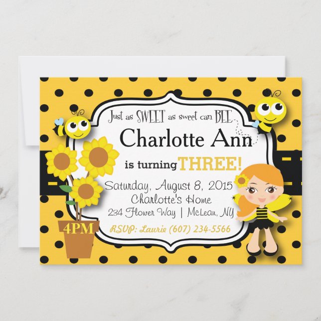 Honey Bee Birthday Invitation (Front)