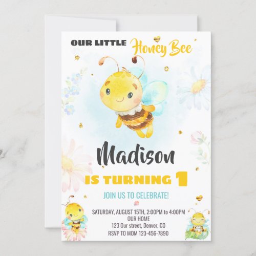 Honey bee birthday invitation Bee invitation girl