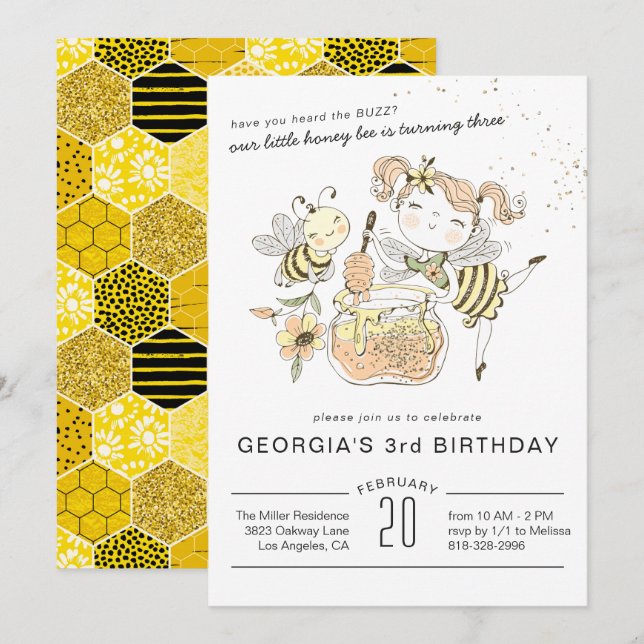 Honey Bee Birthday Party Invitation (Front/Back)