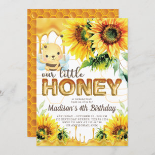 Honey Bee Birthday Sunflower Cute Invitation