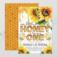 Honey Bee Birthday Sunflower First Birthday Invitation