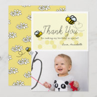 Honey Bee Birthday Yellow Floral Thank You Card
