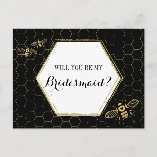 Honey Bee Black Gold Custom Bridesmaid Proposal Invitation Postcard