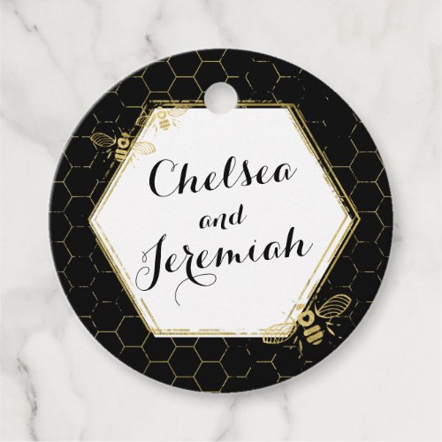 Honey Bee Black Gold Custom Name Wedding Favor Tags