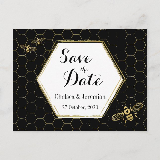 Honey Bee Black Gold Save the Date Postcard (Front)