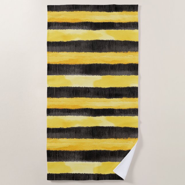 Honey Bee Black Gold Yellow Christmas Beach Towel (Front)