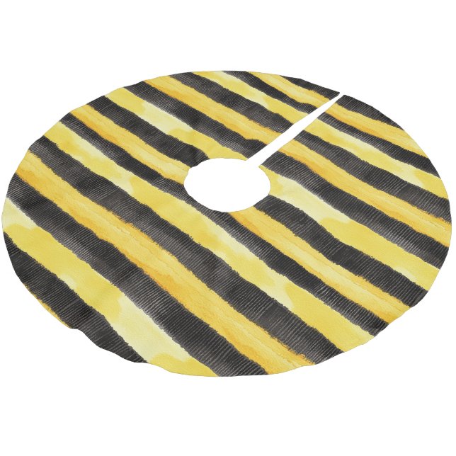 Honey Bee Black Gold Yellow Christmas Brushed Polyester Tree Skirt (Angled)