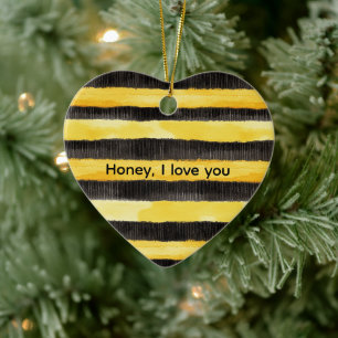 Honey Bee Black Gold Yellow Christmas Ceramic Ornament