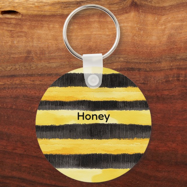 Honey Bee Black Gold Yellow Christmas Keychain (Front)