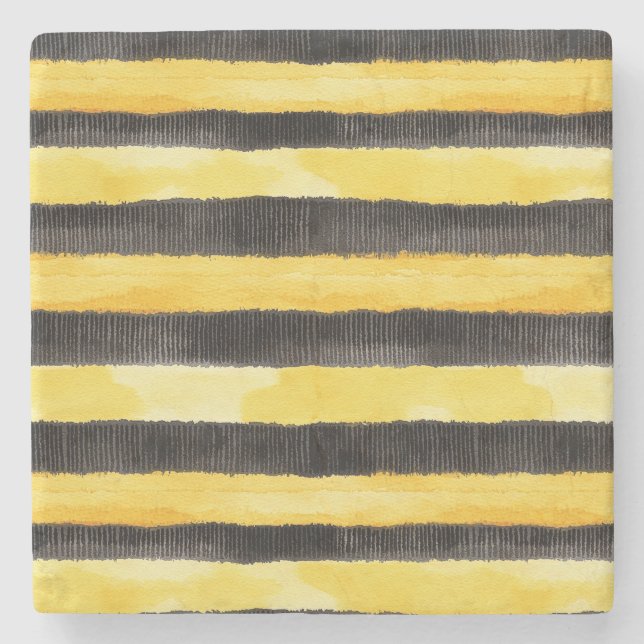 Honey Bee Black Gold Yellow Christmas Stone Coaster (Front)