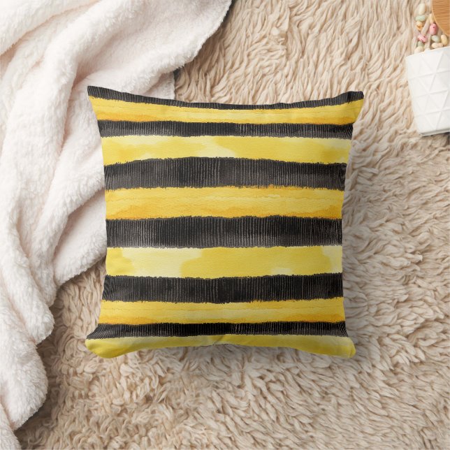 Honey Bee Black Gold Yellow Christmas Throw Pillow (Blanket)