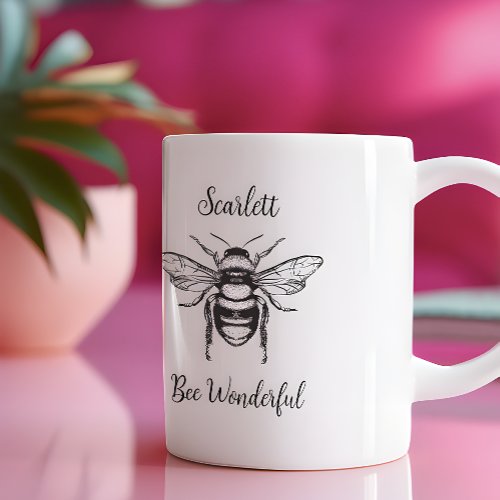 Honey Bee Black White Personalize Coffee Mug