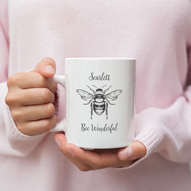 Honey Bee Black White Personalize Coffee Mug (Creator Uploaded)