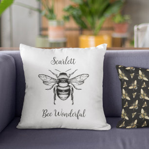 Honey Bee Black White Personalize Throw Pillow