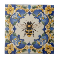 Honey Bee Blue and Yellow Decorative Ornate
