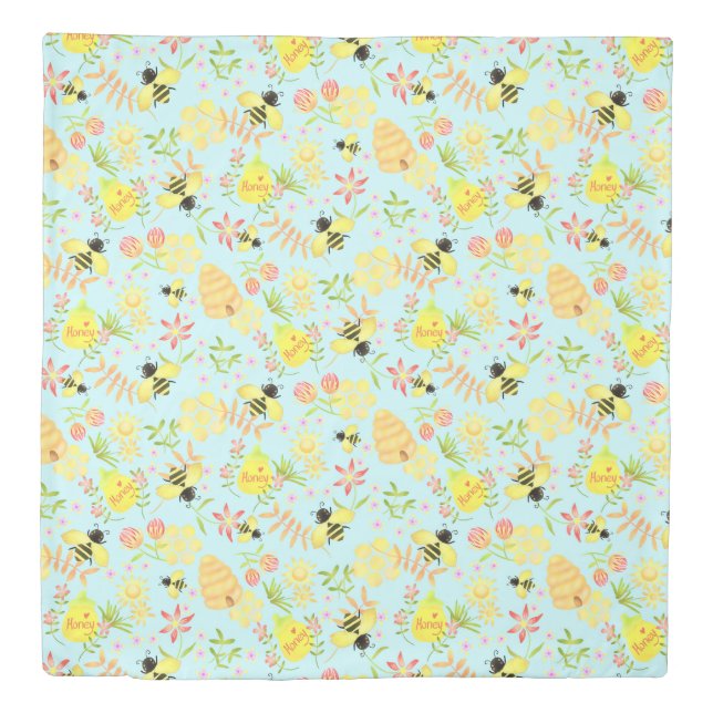 Honey Bee Blue Duvet Cover (Front)