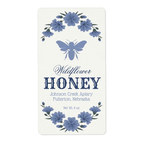 Honey Bee Blue Floral Label