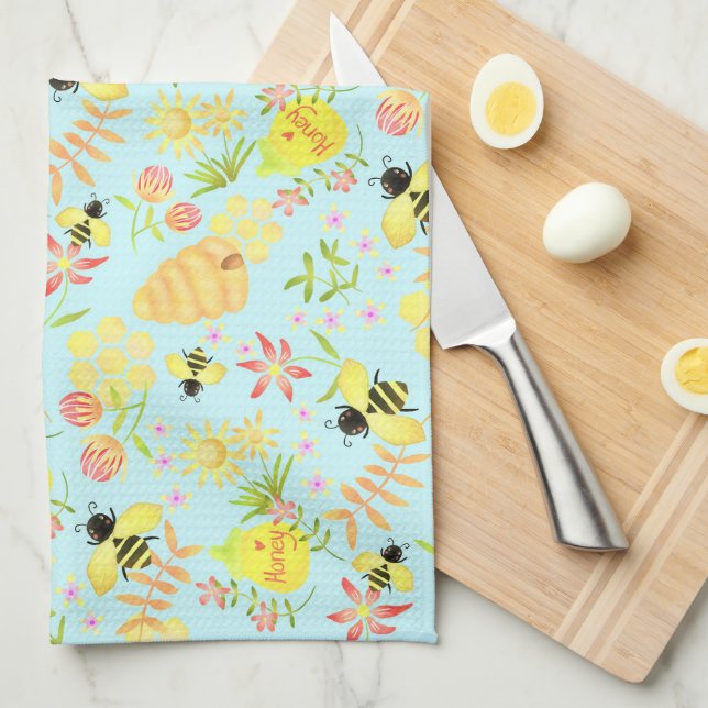 Honey Bee Blue Kitchen Towel (Quarter Fold)