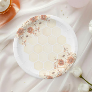 Honey Bee Boho Wildflower First Birthday Paper Plates