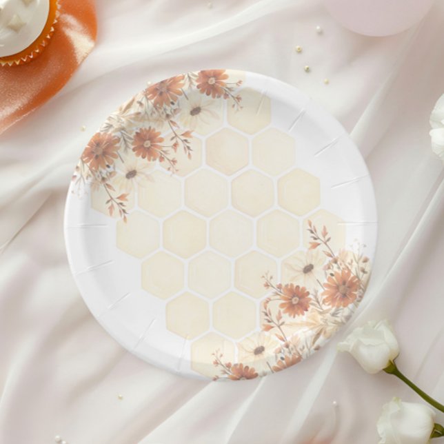 Honey Bee Boho Wildflower First Birthday Paper Plates (Creator Uploaded)
