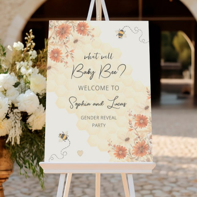 Honey Bee Boho Wildflower Gender Reveal Welcome Foam Board (Creator Uploaded)
