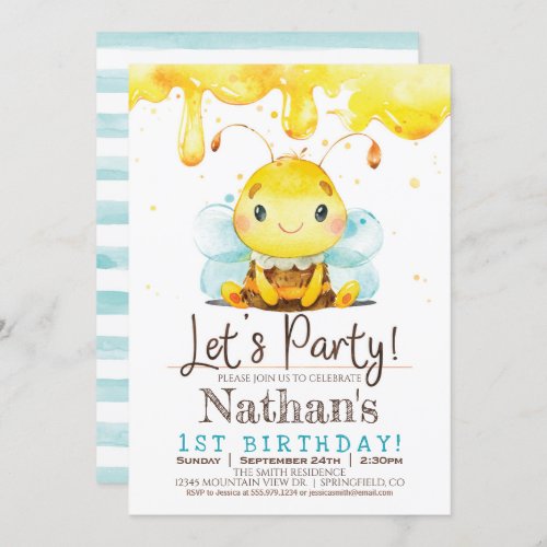 Honey Bee Boy Birthday Party Invitation