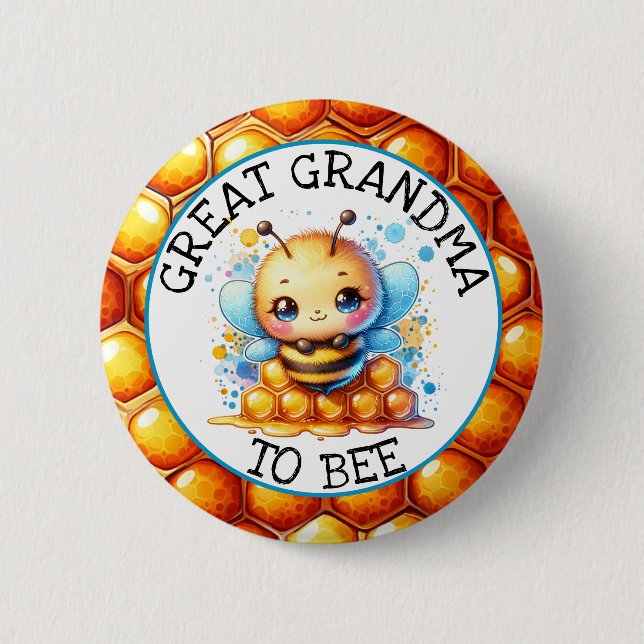 Honey bee Boy's Baby Shower Great Grandma to be Button (Front)