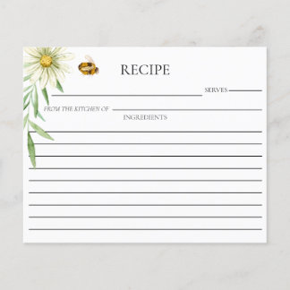 Honey Bee Bridal Shower Double Sided Recipe Card