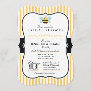 Honey Bee Bridal Shower Invite; Yellow Stripes Invitation by Card_Stop at Zazzle