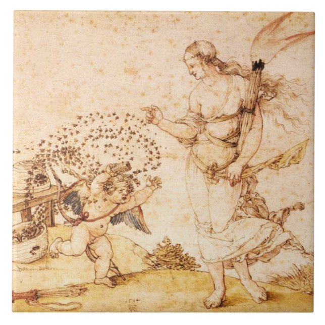 HONEY BEE BROWN WAX SEAL / Cupid the Honey Thief Ceramic Tile (Front)