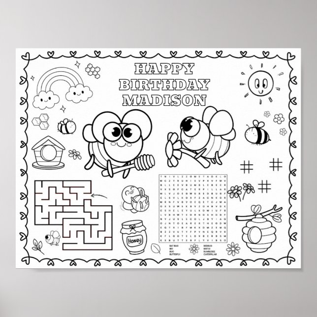 Honey bee bugs Birthday coloring mat  Poster (Front)