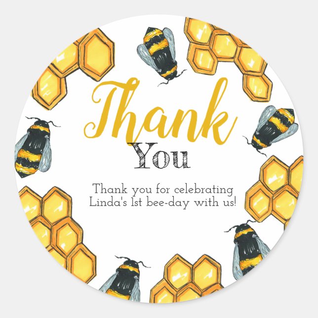 Honey bee bumble bee thank you birthday favor classic round sticker (Front)