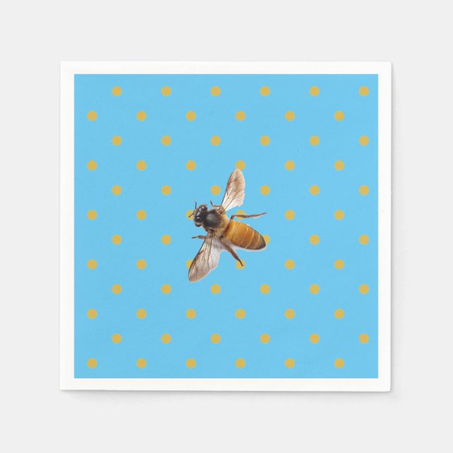 Honey Bee bumblebee retro gold blue  polka-dot  Paper Napkins (Front)