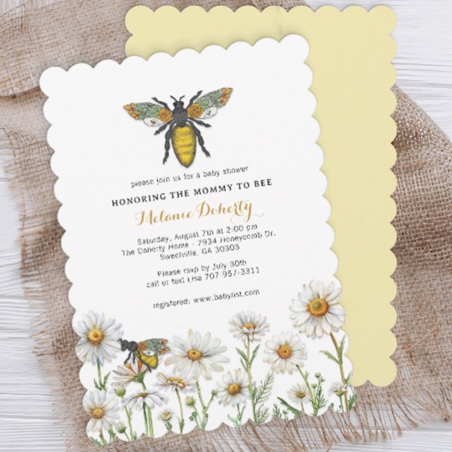 Honey Bee Bumblebee Wildflowers Baby Shower  Invitation (Bumblebee Baby Shower Invite)