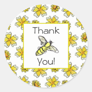 Honey Bee Buttercups Watercolor Flower Thank You Classic Round Sticker