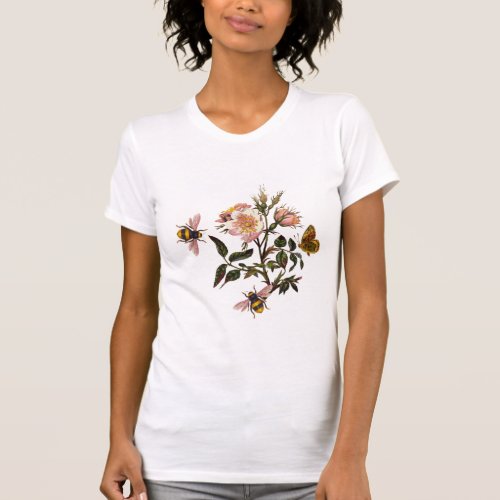 HONEY BEE BUTTERFLY AND WILD ROSES BEEKEEPER T_Shirt