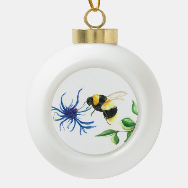 Honey Bee Ceramic Ball Christmas Ornament (Front)