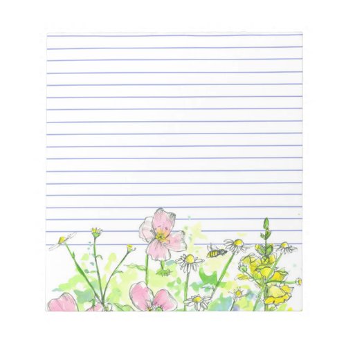 Honey Bee Chamomile Yellow Snapdragons Lined Notepad