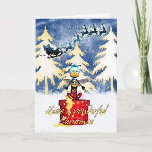 Honey Bee Christmas Card - Honey Bee And And Santa