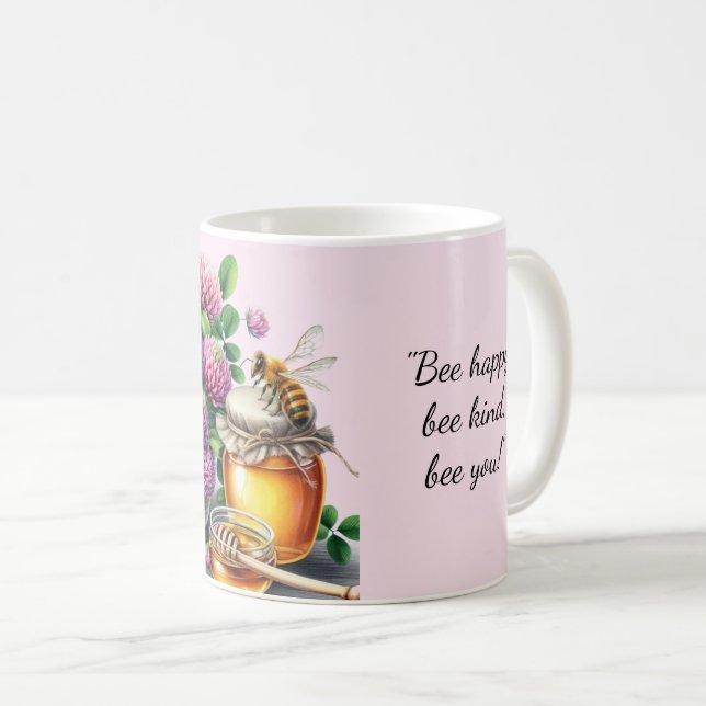 Honey Bee Clover Flower Inspirational Quote Mug (Front Right)