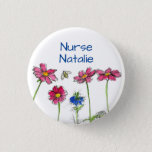 Honey Bee Cosmos Flowers Nurse Name Tag Button at Zazzle