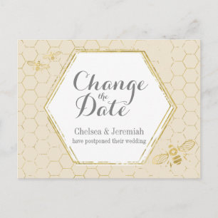 Honey Bee Cream Gold Change the Date Postcard