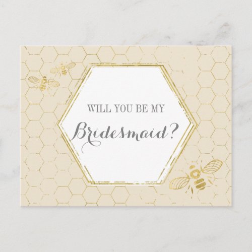 Honey Bee Cream Gold Custom Bridesmaid Proposal Invitation Postcard