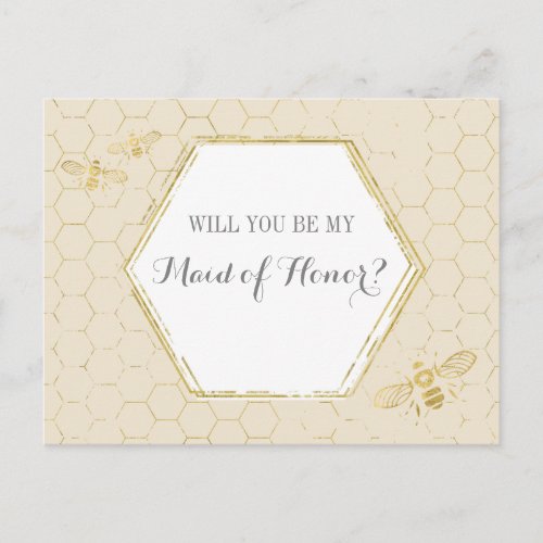 Honey Bee Cream Gold Custom Maid of Honor Proposal Invitation Postcard